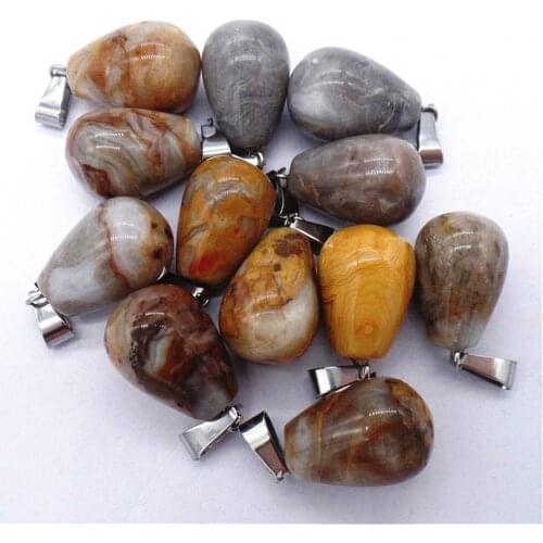 50Pcs 18x13mm Wholesale Natural Yellow&Gray Crazy Lace Agate Teardrop Pendant DIY Earrings Handmade Jewelry Accessories S708