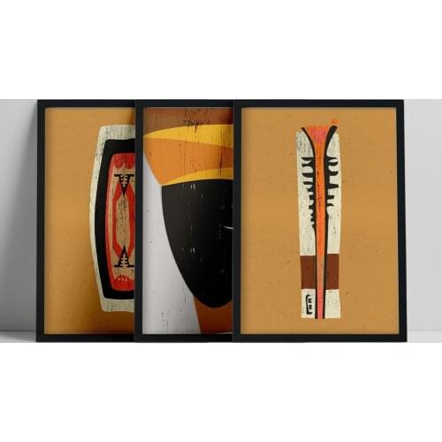 African ethno triptych, Abstract woman portrait, Modern Ethno Collage, Set of 3, Afro Mask Symbol, Contemporaryy poster, Minima