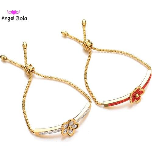 Flower Clear CZ Bracelet & Bangles Rhinestone Bar Adjustable Slide Bracelet Girlfriend Gift Romantic Fashion Jewelry