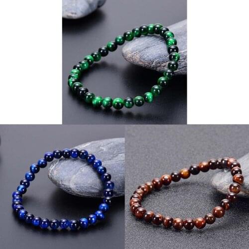Natural Blue Tiger Eye Buddha Bracelets Round Stone Beads Elasticity Rope Yoga Meditation Braclet for Men Women Jewelry Gifts