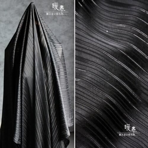 Black Chiffon Fabric Silver Thread Stripe Texture DIY Patchwork Background Decor Clothing Shirt Skirt Dress Designer Fabric