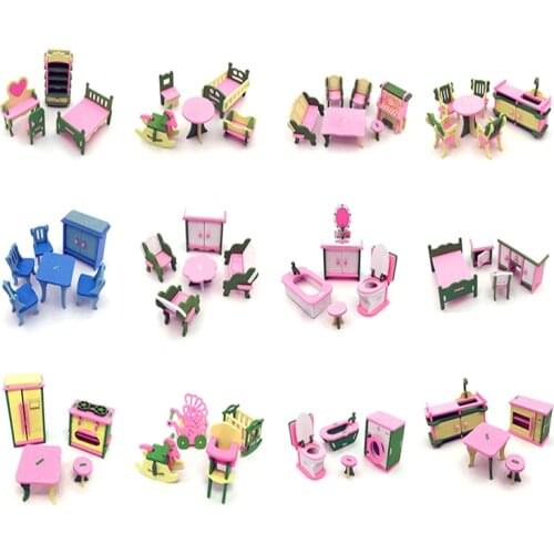 1:12 Dollhouse Miniature Furniture Wooden Creative Bathroom Bedroom Restaurant For Kids Action Figure Doll House Decoration Doll
