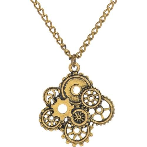DoreenBeads Fashion Steampunk Necklace Antique Gold Color Link Chain Round Gear Pendant Punk Jewelry Creative Gift,1 Piece