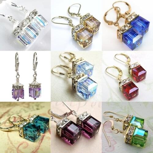 Elegant Square Crystal Dangle Earrings for Women Classic Drop Hoop Earring Statement Gold Color Wedding Party Jewelry Gift