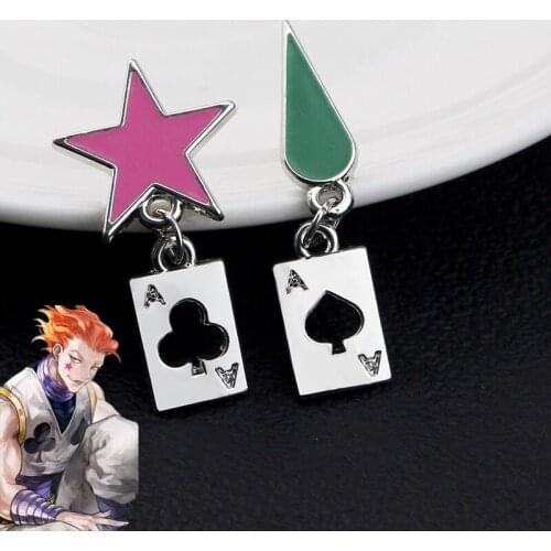 Hot Anime HUNTER x HUNTER Hisoka Cosplay Earrings Stars Teardrop Poker Earring Stud for Women Men Ear clip Jewelry Accessories