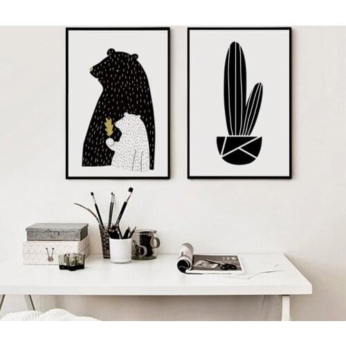 07G Black And White Abstract Cactus Bear A4 A3 A2 Canvas Art Painting Print Poster Picture Wall Childrens House Home Decoration