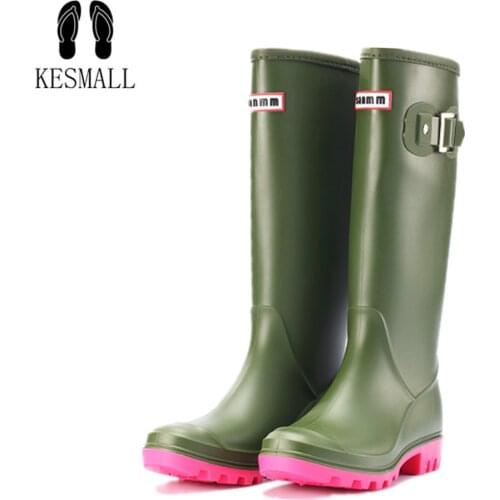 Lizeruee 2019 Women Rubber Rainboots Waterproof PVC Work Knee High Rain Boots Flat Anti-slip Rubber Rainy Day Shoes Woman WS583