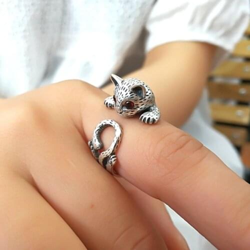 Romantic Style Luxury Silver Color Retro Cat Rings For Women Wedding Retro Adjustable Size Ring Party Gifts