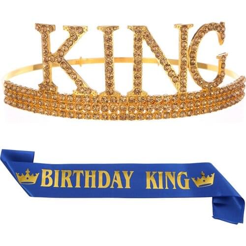 Birthday King Sash and Crown for Men King Sashes and King RhinestoneTiara Gifts for Mens Birthday Parties Decoration Supplies