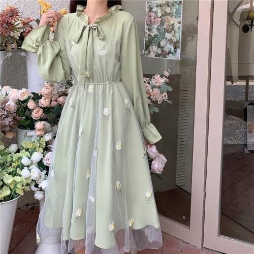 Summer Shirts Dresses For Women Party Casual 2021 Fairy Clothes Long Sleeve Strap Midi Mesh Dress Harajuku Cottagecore Robe