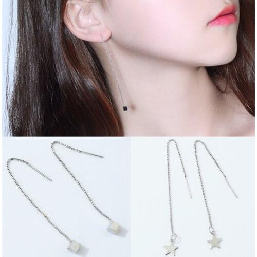 Hot Simple Punk Star Square Geometric Metal Chain Tassel Earrings Ear Line Jewelry Vintage Long Chain Earring Cheap Wholesale