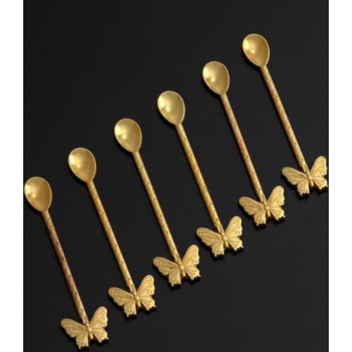 Butterfly Pattern Gold Lux Tea Spoon 6'lı-coffee spoon-mixer-patterned spoon