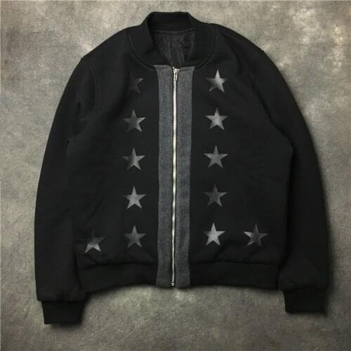 19ss Men Rib New Sleeve Stereo Pu Leather stars High couple Baseball Coats & Jackets Abstract digital coat Motor #E147