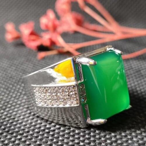 Jadery Green Jade Silver Ring 925 Men Ethnic Chalcedony Open Men Ring Party Wedding Sterling Silver Jewelry Black Friday 2019