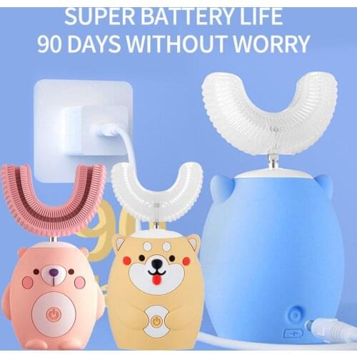 2021 New Kids Toothbrush Silicon Automatic Ultrasonic Electric Toothbrush Cartoon Pattern For Children 360 Degree U-shaped
