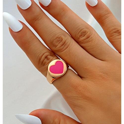 2021 New Colorful Heart Rings for Women Glossy Dripping Love Heart Rings Peach Heart Ring Exquisite Wild Trend Jewelry Wholesale