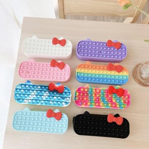 New 20cm Bowknot Pencil Case Pops Push Bubble Toy Kids Stress Reliever Toys Learning Pencil Bag Anti-stress Fidget Toys Gifts
