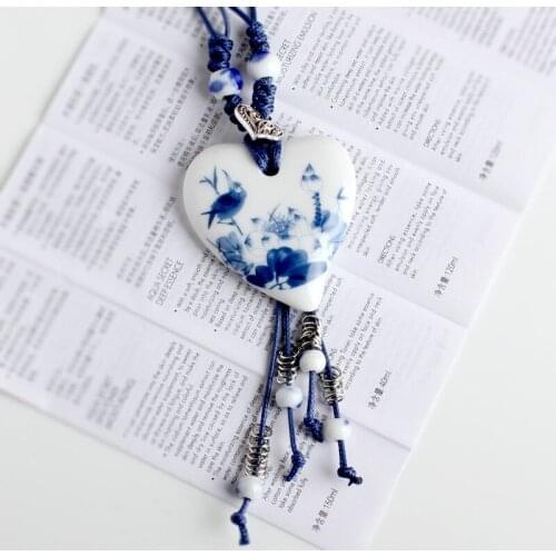 Wholesale Ceramic Necklace Sweater Chain Contraction Porcelain National Wind Restoring Ancient Ways Heart-shaped
