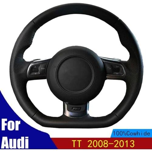 Car Steering Wheel Cover Customized Original For Audi TT 2008-2013 Genuine Leather Auto Steering Wheel Wrap Hand Sewing Black