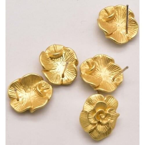 2 Pair/Lot 14mm*11mm 18K Brass Plated Rose Shape Perforated Stud Ear Making For Diy Earring Jewelry Accessories Wholesale JA0408