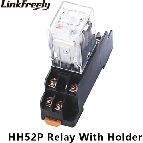 HH52P Micro Mini Electromagnetic Coil Relay 5A 12V 24V 110V 220V AC 8Pins 2NO+2NC Voltage Relay Switch With Socket Base 36V 380V