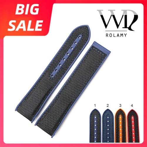 Rolamy 20 22mm TOP Quality Hot Sell Rubber Silicone With Nylon Replacement Watch Band Strap Belt For Omega Planet Ocean 45 42mm