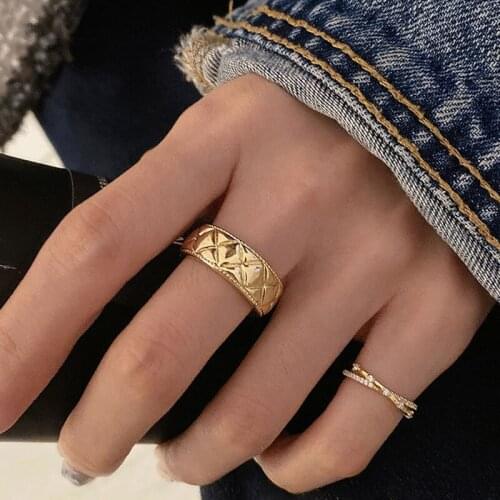Luxury Jewelry Fashion Gold Plated Couple Engagement Rings for Women Aesthetic Adjustable Birthday Gift Accessories Wholesale