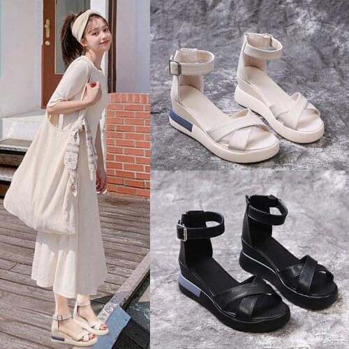 One Word Buckle Large Size Roman Sandals Summer New Fashion All-Match Thick-Soled Slope With High-Heeled Ladies Sandals