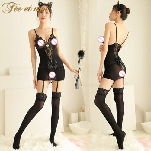 Sexy Lingerie Sexy Lace perspective suspender tight bag hip super short dress Garter stockings 7511 sex toys adult toy