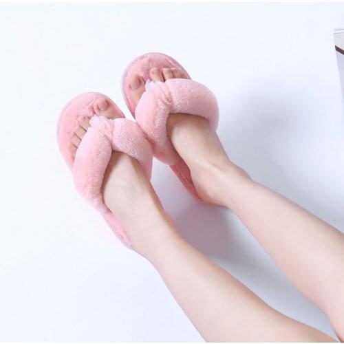 2021 Winter Warm Fluffy Slippers Women Faux Fur Indoor Floor Slides Flat Soft Furry Shoes Ladies Female Celebrities Flip Flops