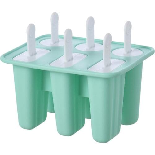Summer Ice Cream Silicone Mold Tray with Stick Holder 6 Cells Ice Cream Plunger Household DIY Making Popsicle Tub Mould