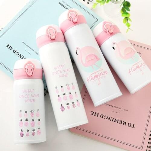 Mug Vacuum Cup flask Stainless Thermos Travel Pattern Cover 500ML Steel Flamingo Bottle 350ML Thermocup Thermal Bouncing