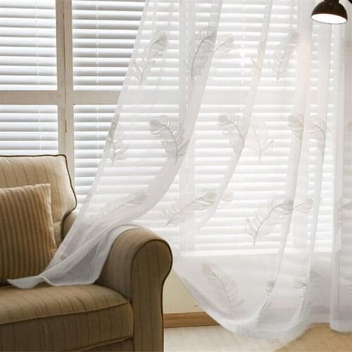 Janpese Style Embroidered Tulle Curtains For Living Room Modern White Sheer Curtains For Bedroom Linen Window Curtains Fabric