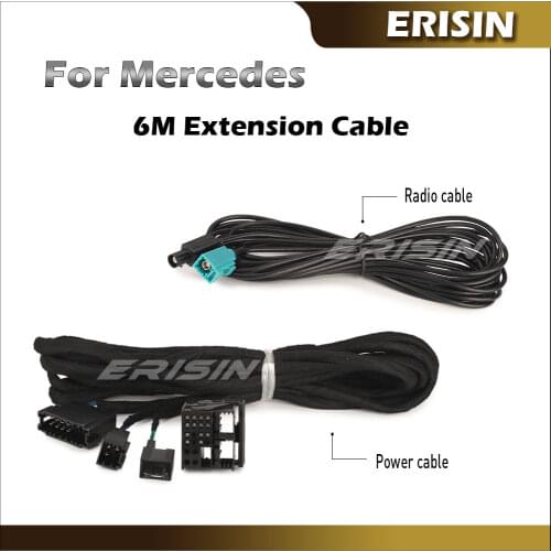 Erisin BZ6M Universal Extension Power Lead Cable 6 Meters Extra lead For OEM Mercedes-Benz W211 W219 W215 W220 W463 Car Radio