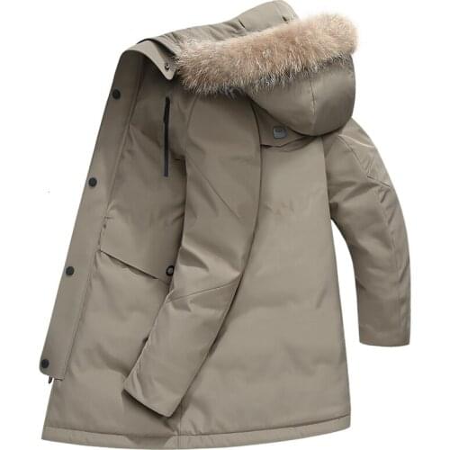 High Quality Mens 90% White Duck Down Jacket Winter Windproof and Warm Down Coat Men Raccoon Fur Collar Mens Winter Parkas