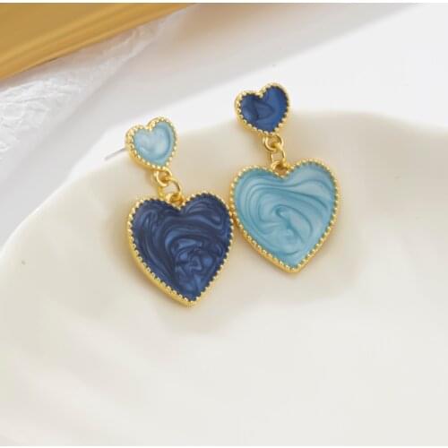 ZWC Korea 2021 Beautiful Blue Love Exquisite Fashion Personality Wild Earrings Sweet Girl Shiny Creative Fashion Earrings