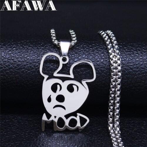 AFAWA Sad mood Silver Color Stainless Steel Chain Necklace for Women Silver Color Necklaces Jewelry collares N4204S03