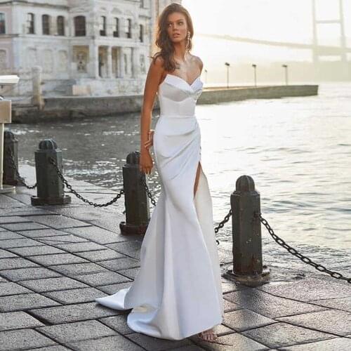 Sexy Wedding Dresses Jersey Pleat Slide Split Sweetheart Sleeveless Backless Mermaid Bridal Gowns Novia Do 2021