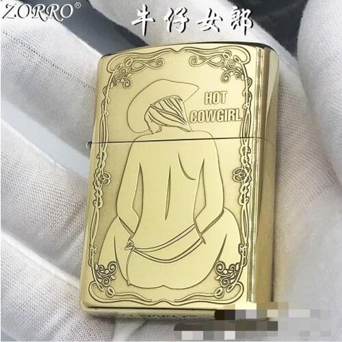 Zorro Relief Deep Western Style Boutique Cowboy Girl Pure Copper Kerosene Lighter