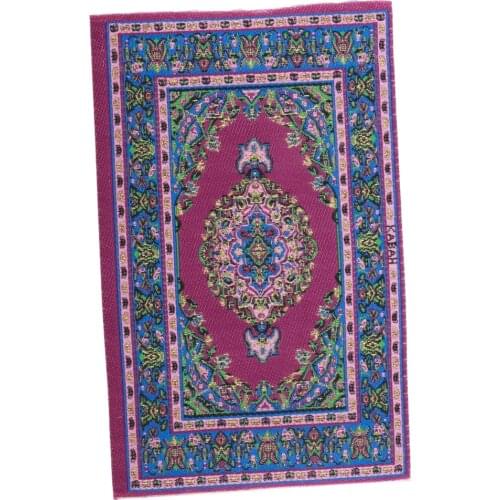 1/12 Dollhouse Mini Rug Turkish Style Carpet Floor Covering Area Rug Purple