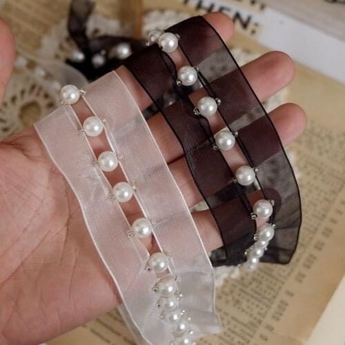 1yard White Pearl Bead Beaded Organza Trims Sewing Collar Lace Ribbon Clothes Decoration DIY Wedding Dress Sleeve Accessories
