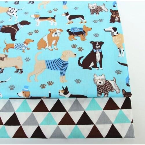 Dog Animals Triangular geometry Printed 100% Cotton Fabric For Making Cushions Blanket Sewing Baby Child Bed Sheet