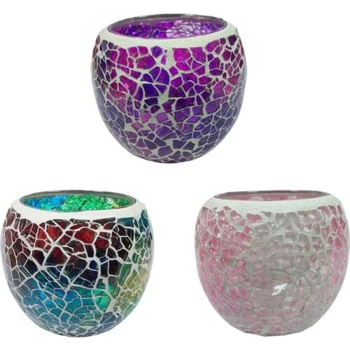3Pcs Handmade Mosaic Stained Glass Candle Holder Tea Light Succulent Planter Small Plant Flower Pot
