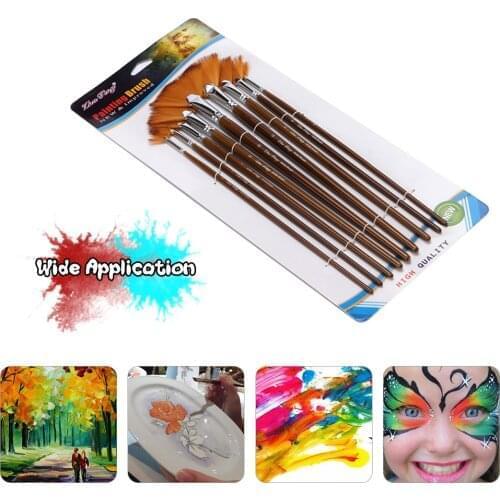 9 PCS Fan Paint Brush Set Soft Nylon Hair Paintbrush for Water-color Oil Acrylic Gouache Painting Art Drawing Brushes Supplies