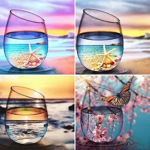 Evershine Diamond Embroidery Full Square Cup Diamond Painting Picture Of Rhinestones Seaside Landscape Gift Home Wall Decoration