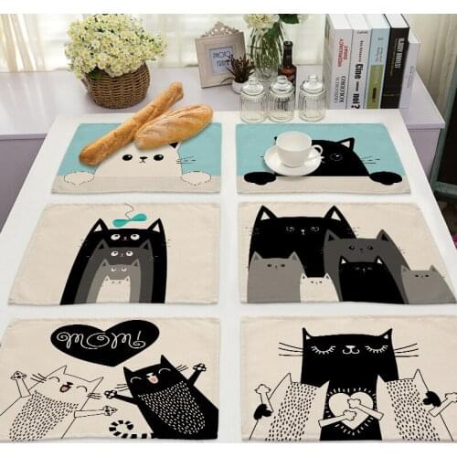 Black and white cartoon cat wedding decoration picnic blanket Flexible glass table protector Oilcloth on table party decoration