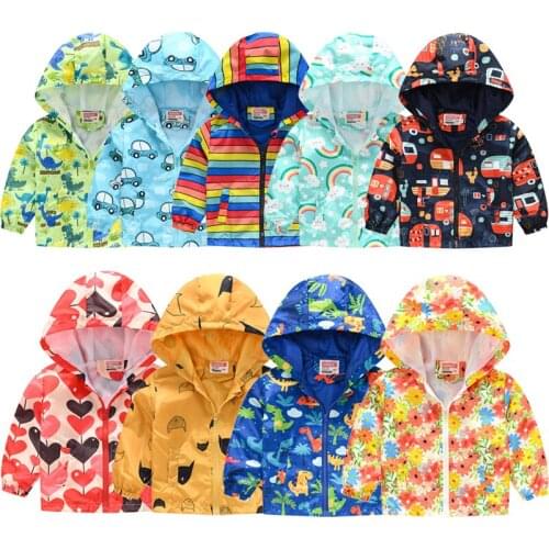 VOGUEON 2021 Kids Clothes Boys Jackets Children Hooded Zipper Windbreaker Girl Fashion Print Coat Baby Infant Waterproof Hoodies