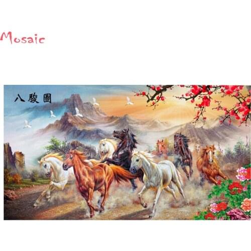 DIY 5D diamond painting 8 horse home china painting cross stitch kits mosaic diamond embroidery animal picture by numbers decor