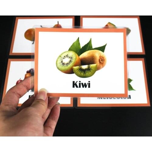 Spanish Fruit flashcard Montessori Educational Children Fruit Learning express Word Flash Card Pocket Toys Games Card for Kids