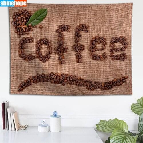 Custom Coffee Pattern Tapestry Eco-Friendly HD Print Background Cloth Bedroom Wall Hanging Tapestries Decor Washable Not Fade